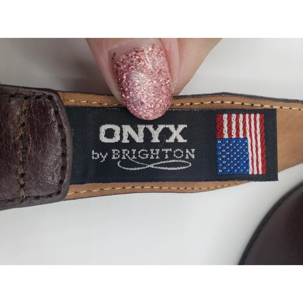 Onyx By Brighton Leather Belt Mens Brown 42 USA Western Minimalist Unique Luxury